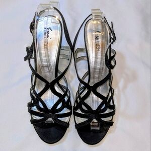 Black Stiletto Strappy Heels by Fioni Night